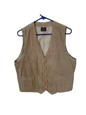Vtg Mens Sears Corduroy Vest Button Up 42R Beige Hong Kong 70s Style